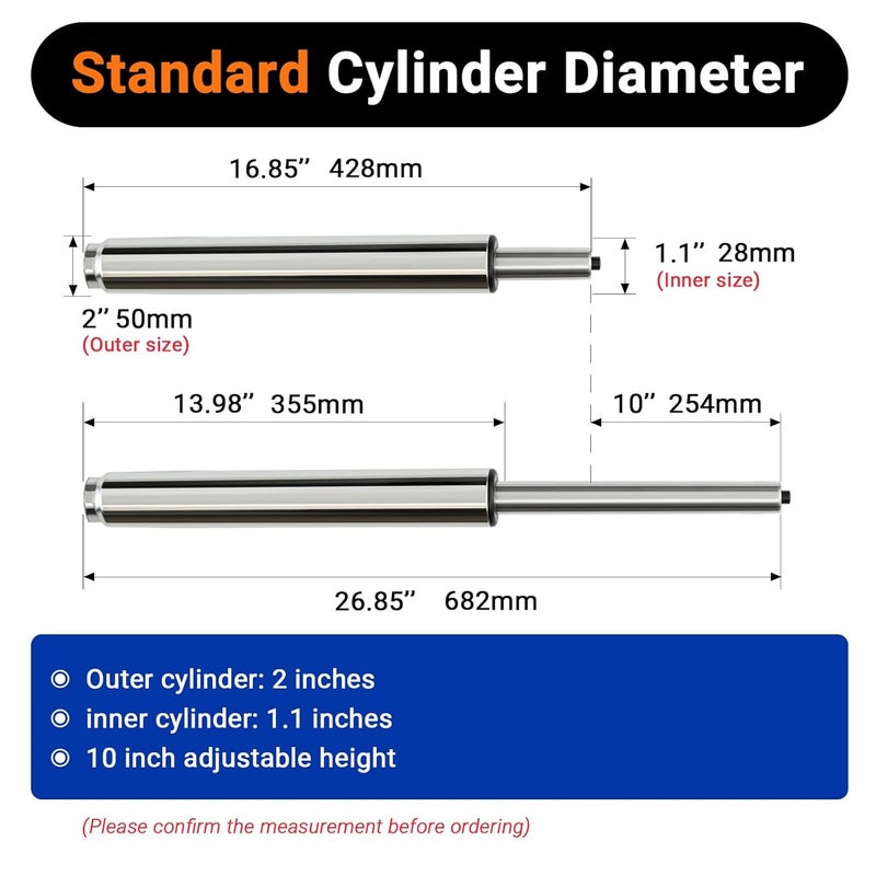 Rythalix 10" Long Adjustable Gas Lift Cylinder Tube for Bar Stool Drafting Chair Replacement Parts - Heavy Duty 1000lbs Class 4 Hydraulic Pneumatic Cylinder Shock Piston Fit for Sinking Drafting Chair - Image 2